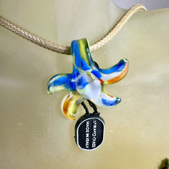 NWT Italian Murano Glass Starfish Pendant Slider on a Cord Necklace - Picture 2 of 7